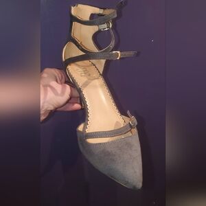 Adorable gray heels with foot and ankle straps size 7.5 with box